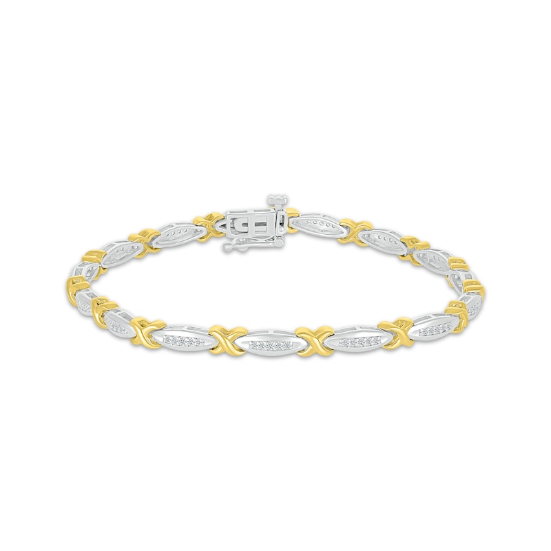 Main Image 1 of Diamond X-Link Bracelet 1/3 ct tw 10K Two-Tone Gold 7&quot;