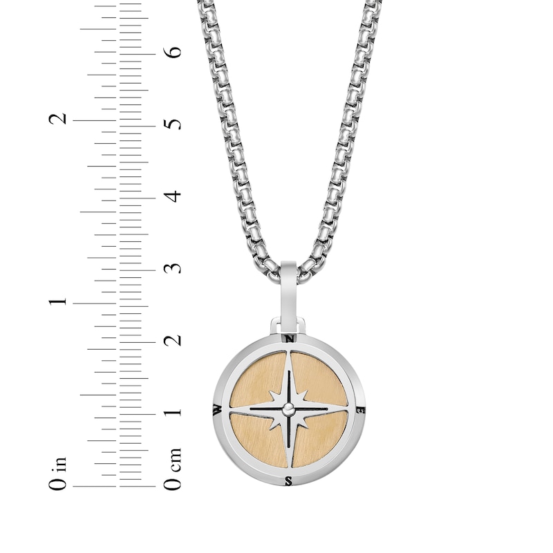 Main Image 4 of Men's Compass Necklace Stainless Steel & Yellow Ion Plating 24&quot;