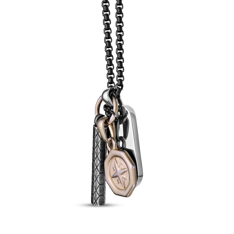 Main Image 2 of Men's Multi-Pendant Necklace Stainless Steel with Black & Yellow Ion Plating 24&quot;