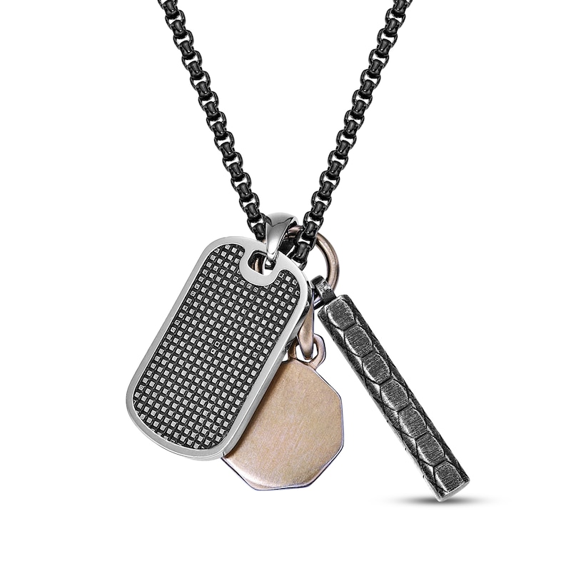 Main Image 3 of Men's Multi-Pendant Necklace Stainless Steel with Black & Yellow Ion Plating 24&quot;