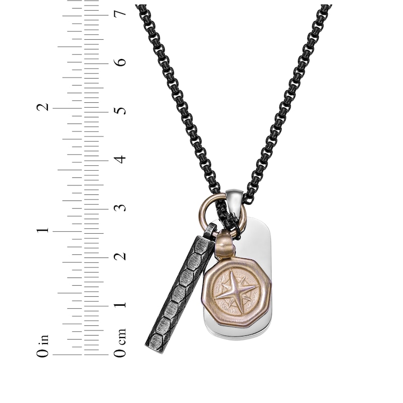 Main Image 5 of Men's Multi-Pendant Necklace Stainless Steel with Black & Yellow Ion Plating 24&quot;