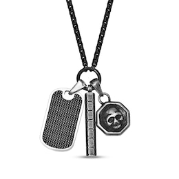 Men's Multi-Pendant Necklace Stainless Steel with Black Ion Plating 24"
