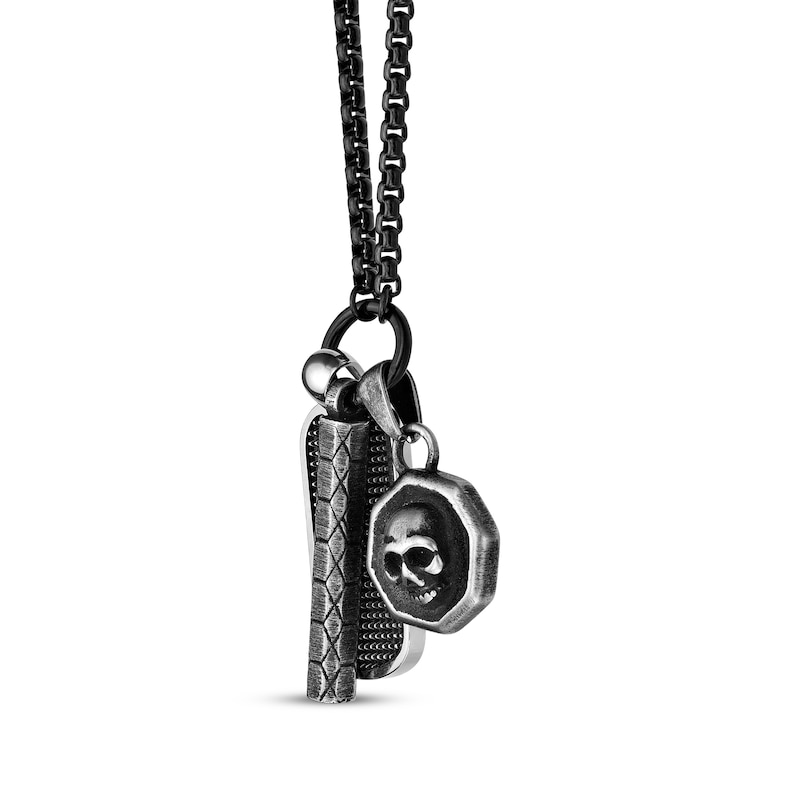 Main Image 2 of Men's Multi-Pendant Necklace Stainless Steel with Black Ion Plating 24&quot;