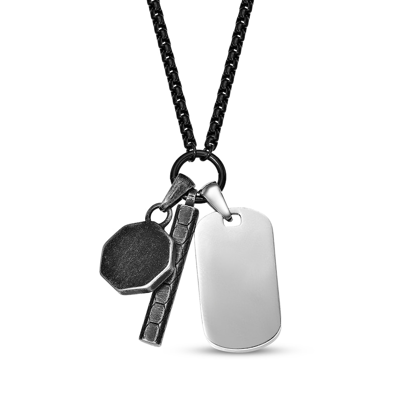 Main Image 3 of Men's Multi-Pendant Necklace Stainless Steel with Black Ion Plating 24&quot;