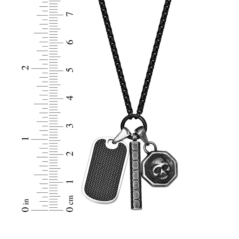 Main Image 5 of Men's Multi-Pendant Necklace Stainless Steel with Black Ion Plating 24&quot;