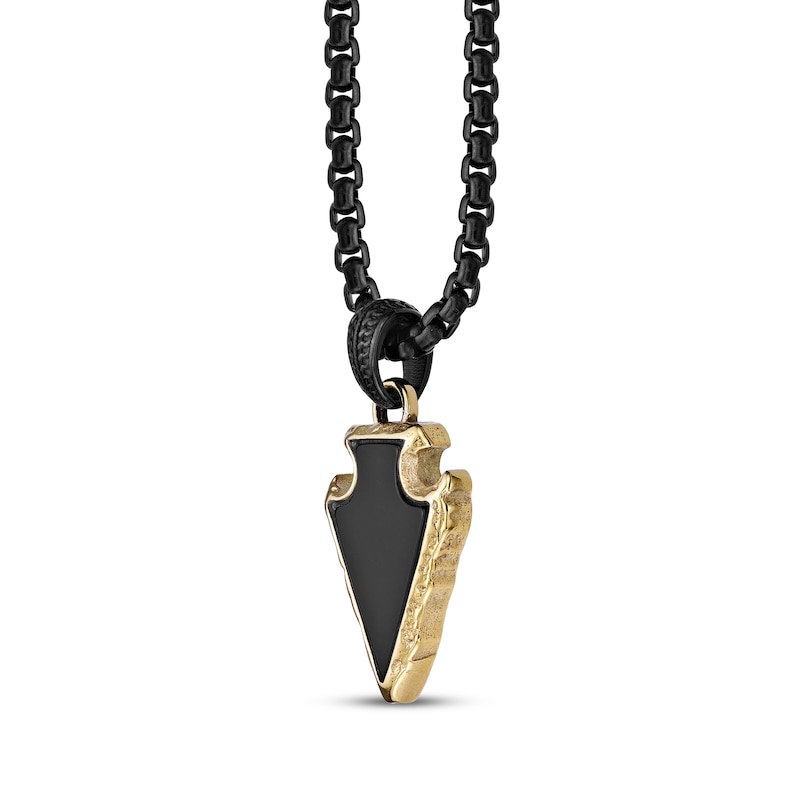 Main Image 2 of Men's Black Agate Arrowhead Necklace Black & Yellow Ion-Plated Stainless Steel 24&quot;