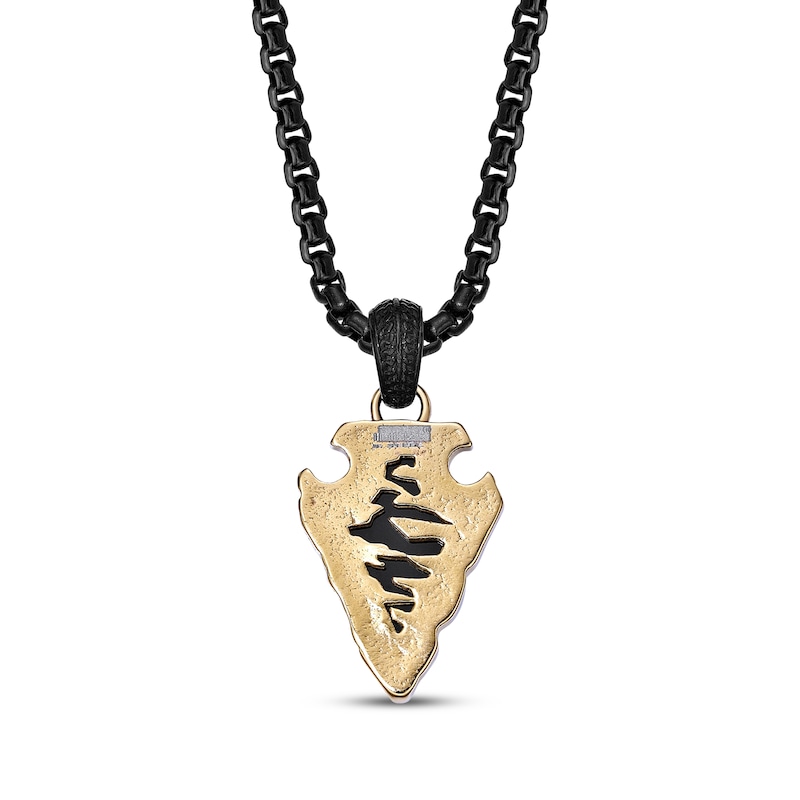 Main Image 3 of Men's Black Agate Arrowhead Necklace Black & Yellow Ion-Plated Stainless Steel 24&quot;