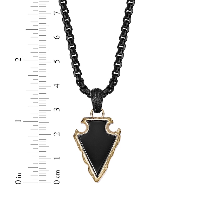 Main Image 5 of Men's Black Agate Arrowhead Necklace Black & Yellow Ion-Plated Stainless Steel 24&quot;