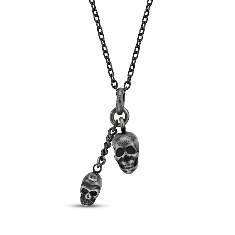 Main Image 1 of Men's Antique-Finish Skull Necklace Black Ion-Plated Stainless Steel 24&quot;