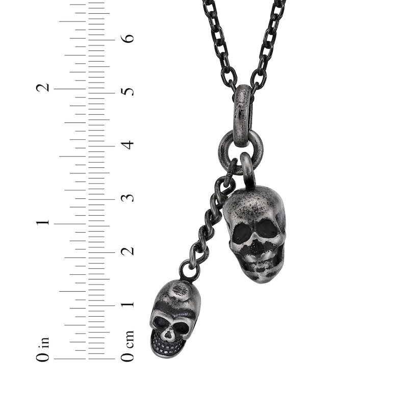 Main Image 4 of Men's Antique-Finish Skull Necklace Black Ion-Plated Stainless Steel 24&quot;