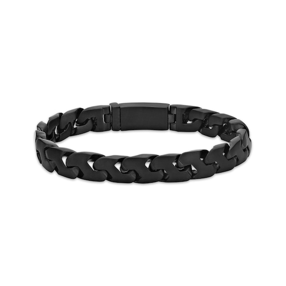 Flat Chain Bracelet 10mm Matte Black Ion-Plated Solid Stainless Steel 9.25"