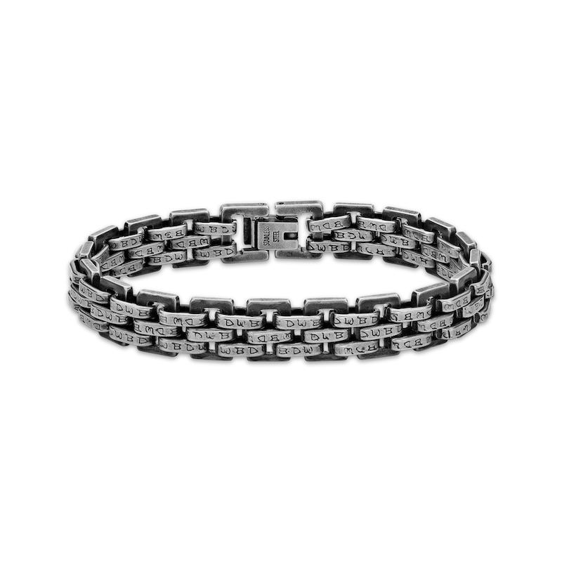 Main Image 1 of Men's Antique Finish Link Bracelet 10.5mm Black Ion-Plated Solid Stainless Steel 7.75&quot;