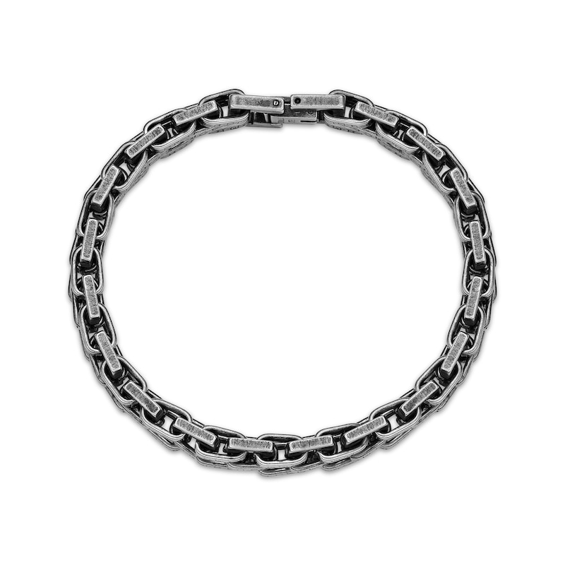 Main Image 2 of Men's Antique Finish Link Bracelet 10.5mm Black Ion-Plated Solid Stainless Steel 7.75&quot;