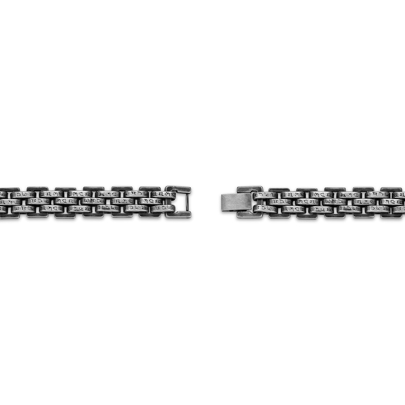 Main Image 4 of Men's Antique Finish Link Bracelet 10.5mm Black Ion-Plated Solid Stainless Steel 7.75&quot;