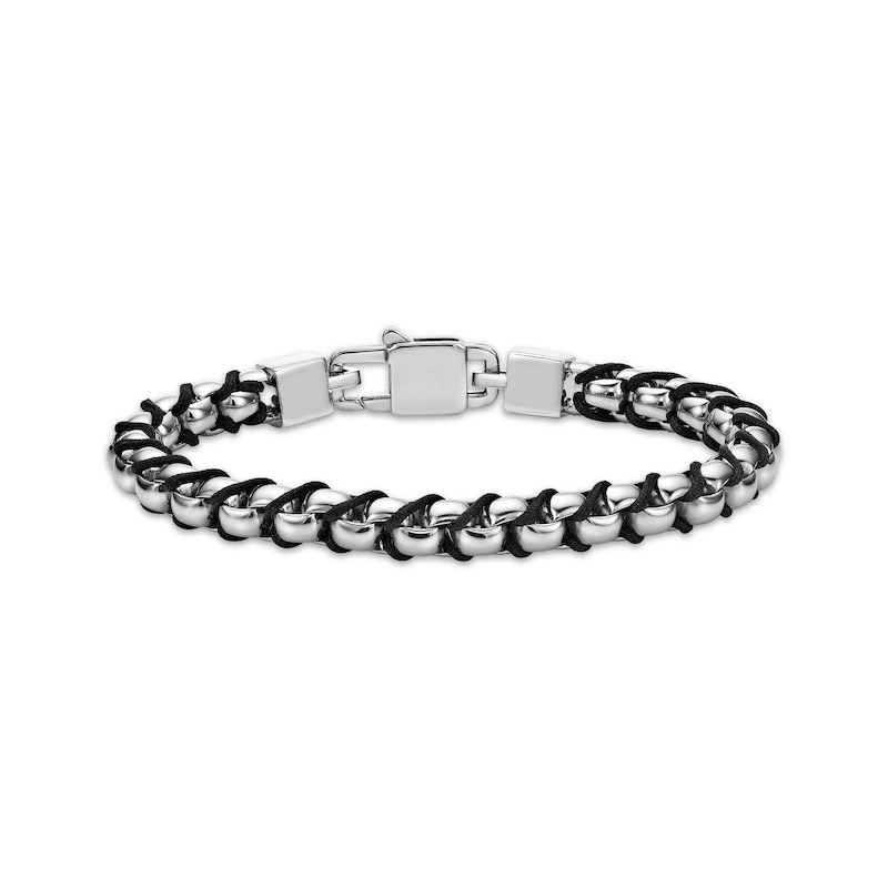 Main Image 1 of Men's Box Chain Cord Bracelet Hollow Stainless Steel 8&quot;