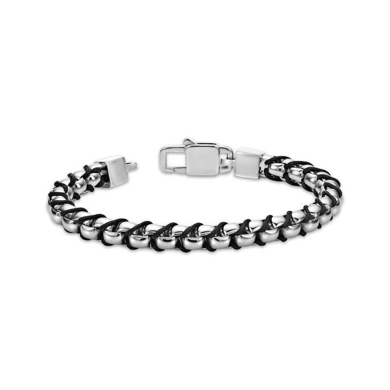Main Image 3 of Men's Box Chain Cord Bracelet Hollow Stainless Steel 8&quot;