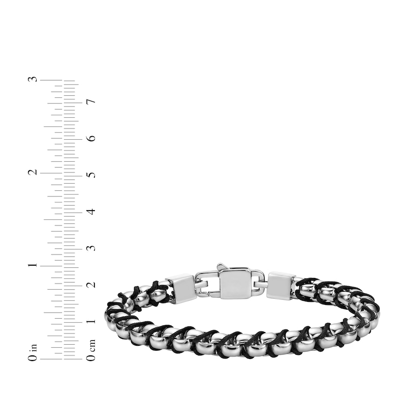 Main Image 4 of Men's Box Chain Cord Bracelet Hollow Stainless Steel 8&quot;