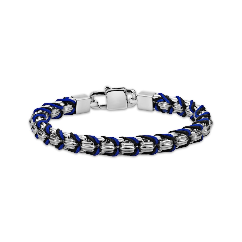 Main Image 1 of Men's Black & Blue Cord Box Chain Bracelet Hollow Stainless Steel 8&quot;