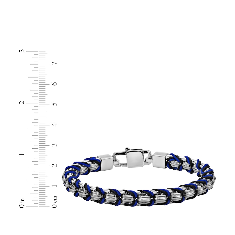 Main Image 4 of Men's Black & Blue Cord Box Chain Bracelet Hollow Stainless Steel 8&quot;