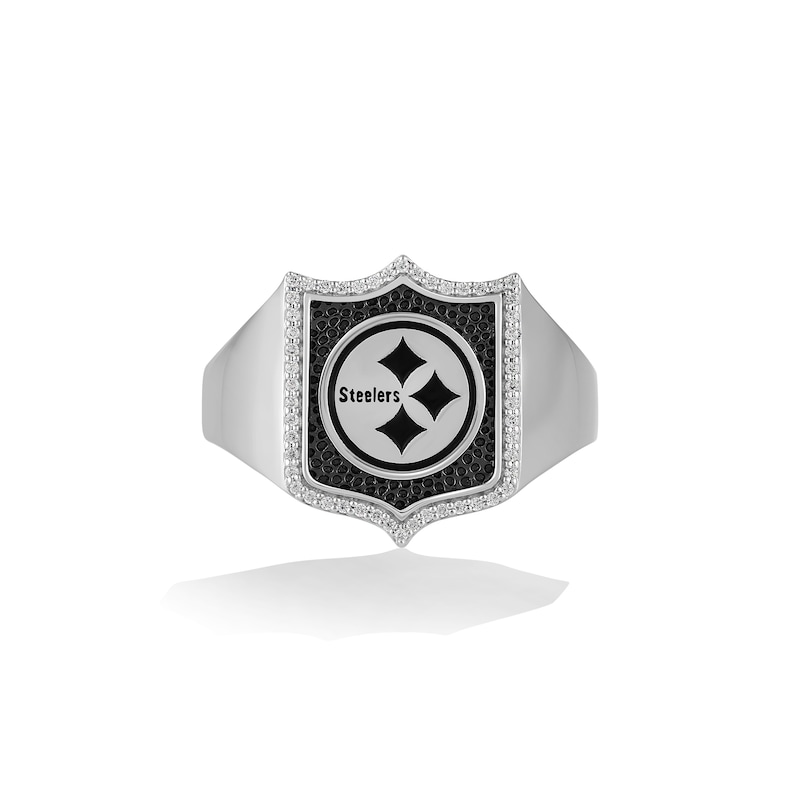 Main Image 1 of True Fans Pittsburgh Steelers 1/6 CT. T.W. Diamond and Enamel Shield Ring in Sterling Silver