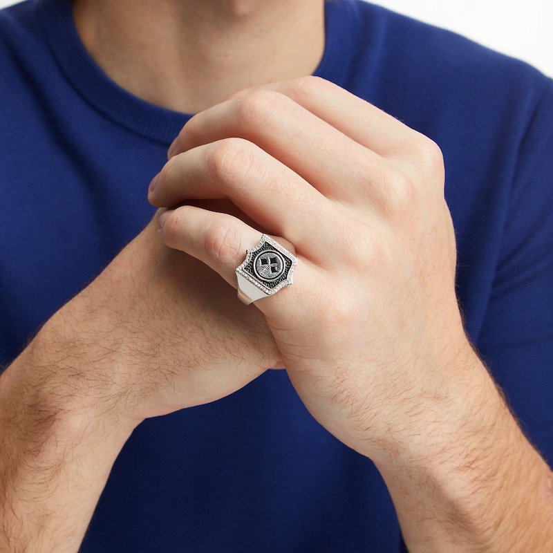 Main Image 4 of True Fans Pittsburgh Steelers 1/6 CT. T.W. Diamond and Enamel Shield Ring in Sterling Silver