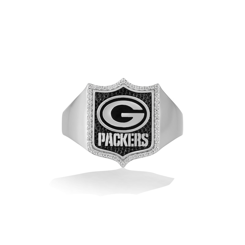 Main Image 1 of True Fans Green Bay Packers 1/6 CT. T.W. Diamond and Enamel Shield Ring in Sterling Silver