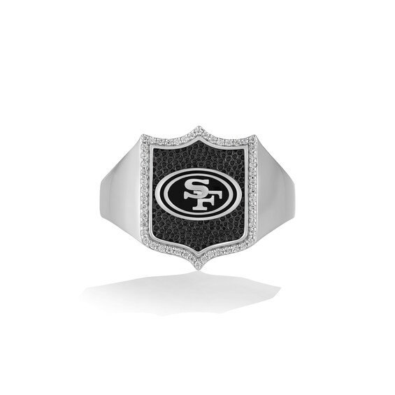 True Fans San Francisco 49ers 1/6 CT. T.W. Diamond and Enamel Shield Ring in Sterling Silver