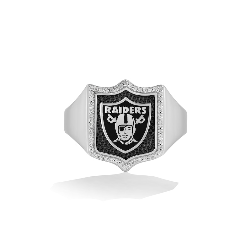 Main Image 1 of True Fans Las Vegas Raiders 1/6 CT. T.W. Diamond and Enamel Shield Ring in Sterling Silver
