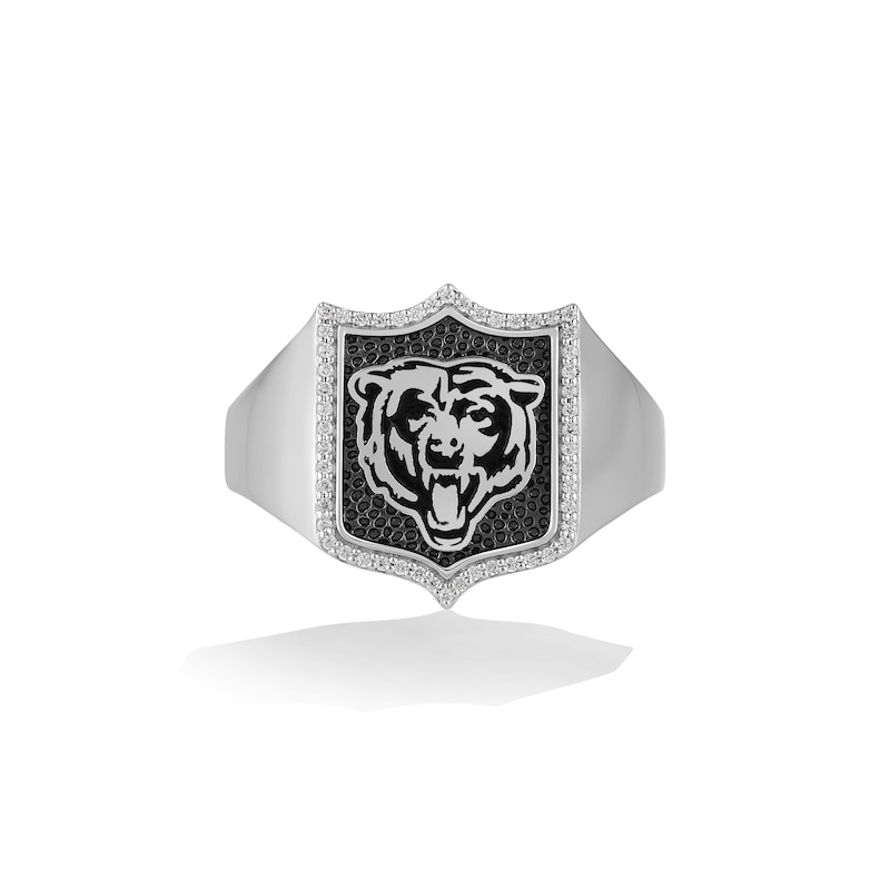 Main Image 1 of True Fans Chicago Bears 1/6 CT. T.W. Diamond and Enamel Shield Ring in Sterling Silver