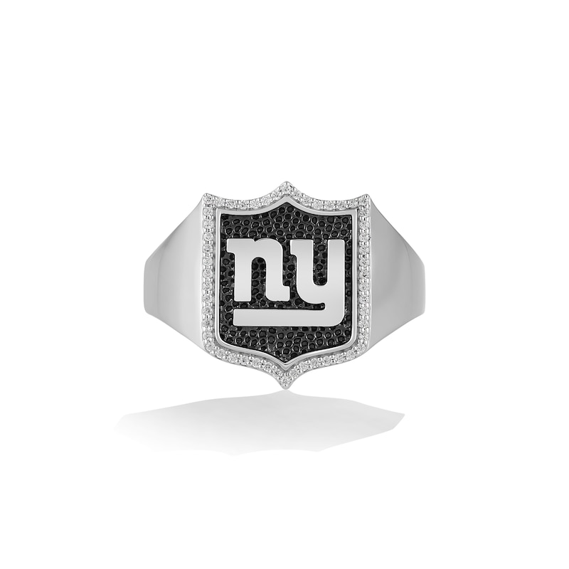 Main Image 1 of True Fans New York Giants 1/6 CT. T.W. Diamond and Enamel Shield Ring in Sterling Silver