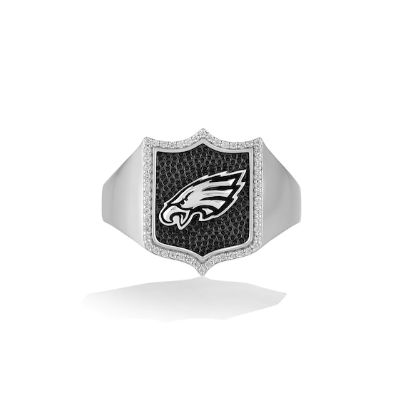 True Fans Philadelphia Eagles 1/6 CT. T.W. Diamond and Enamel Shield Ring in Sterling Silver