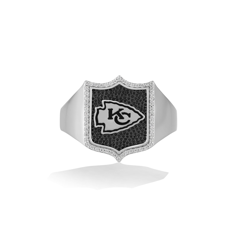 Main Image 1 of True Fans Kansas City Chiefs 1/6 CT. T.W. Diamond and Enamel Shield Ring in Sterling Silver