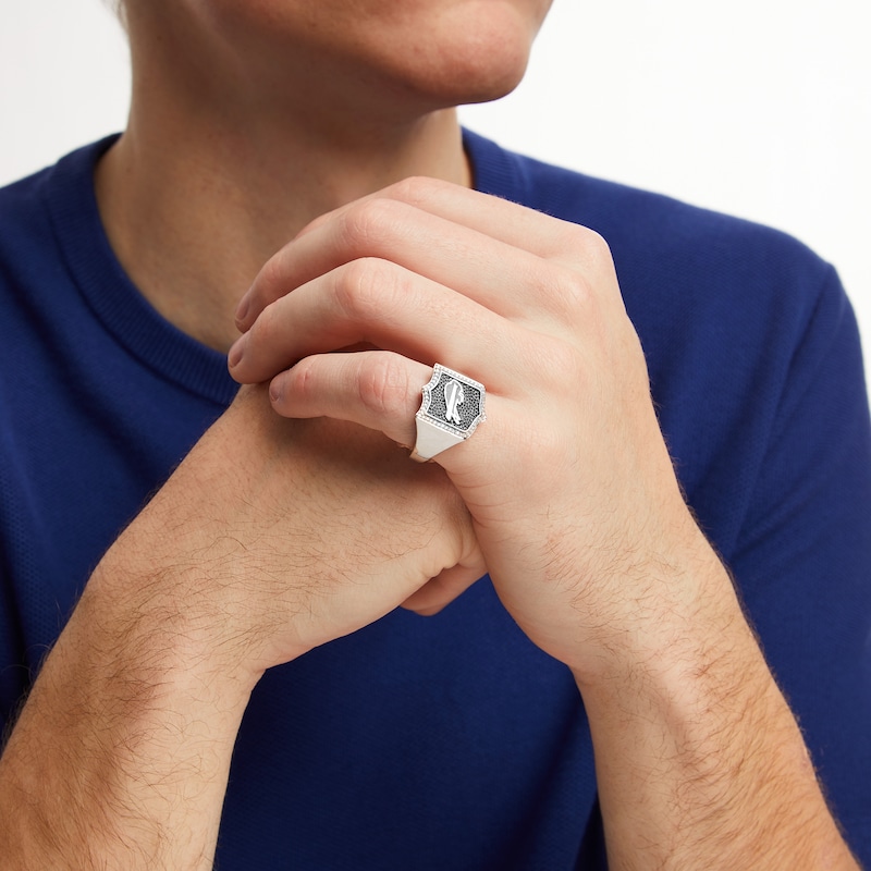 Main Image 4 of True Fans Buffalo Bills 1/6 CT. T.W. Diamond and Enamel Shield Ring in Sterling Silver
