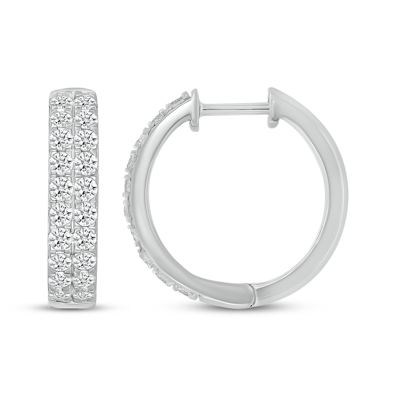 Main Image 3 of KAY Lab-Grown Diamonds Two-Row Hoop Earrings 1 ct tw 10K White Gold