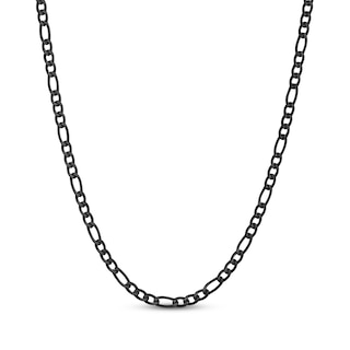 Figaro Chain Necklace 4mm Black Ion-Plated Solid Stainless Steel 22"