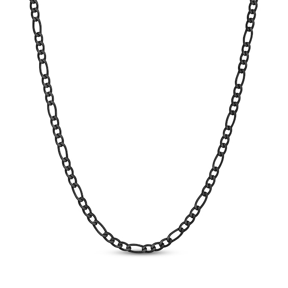 Figaro Chain Necklace 4mm Black Ion-Plated Solid Stainless Steel 22"