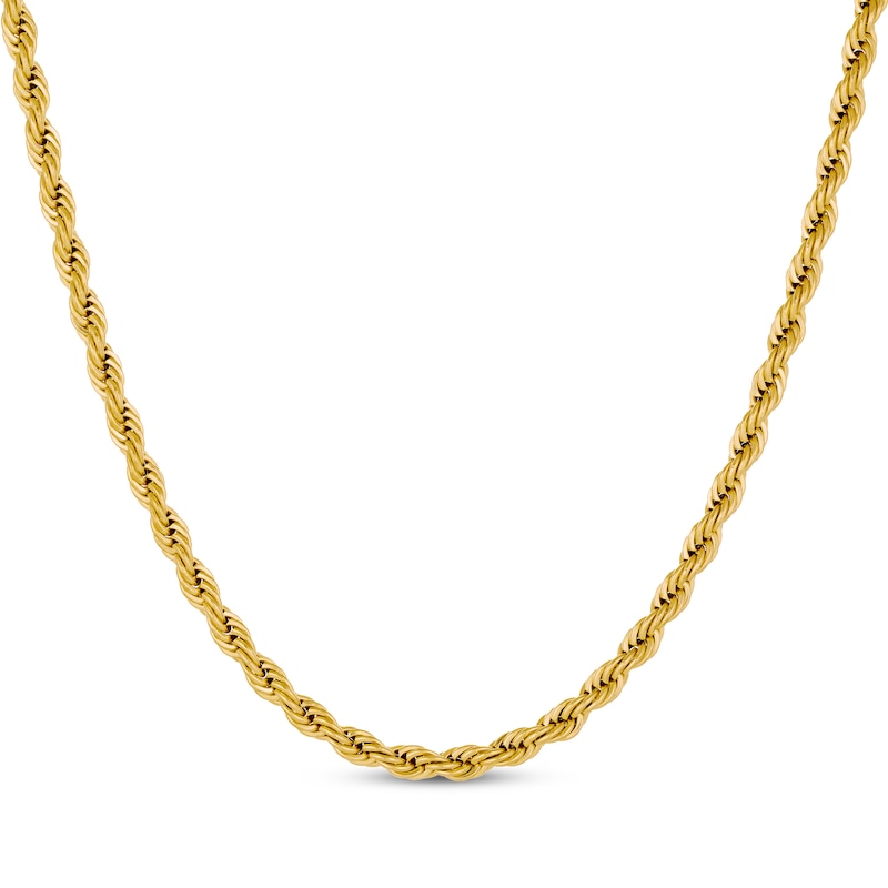 Main Image 1 of Rope Chain Necklace 4mm Yellow Ion-Plated Solid Stainless Steel 20&quot;