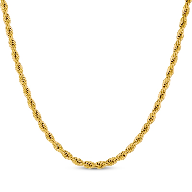 Main Image 1 of Rope Chain Necklace 4mm Yellow Ion-Plated Solid Stainless Steel 18&quot;