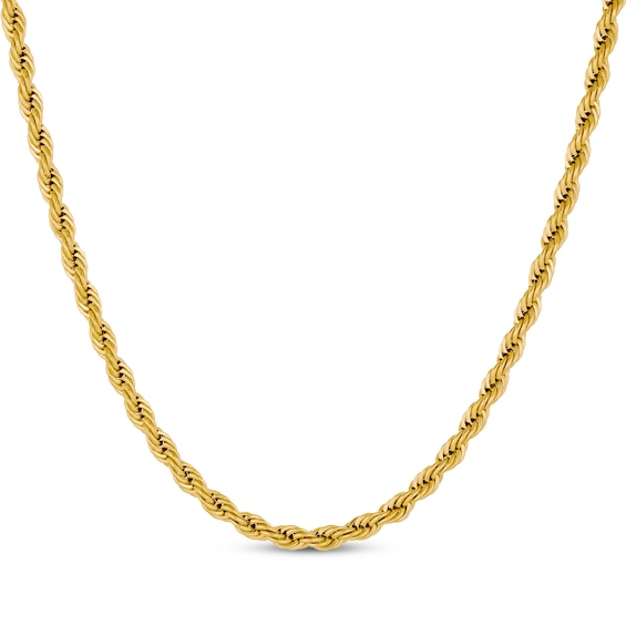 Rope Chain Necklace 4mm Yellow Ion-Plated Solid Stainless Steel 30"