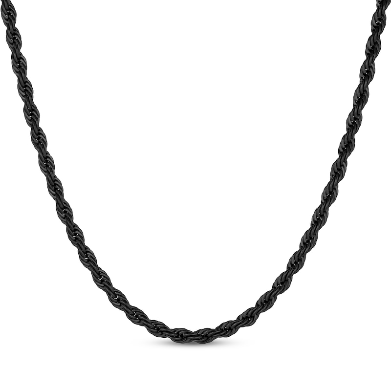 Main Image 1 of Rope Chain Necklace 4mm Black Ion-Plated Solid Stainless Steel 20&quot;