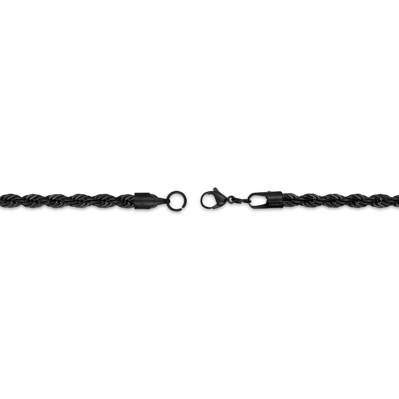 Main Image 3 of Rope Chain Necklace 4mm Black Ion-Plated Solid Stainless Steel 20&quot;