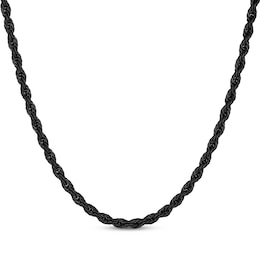 Rope Chain Necklace 4mm Black Ion-Plated Solid Stainless Steel 22"