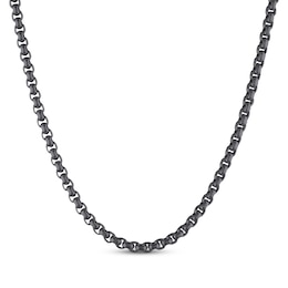 Round Box Chain Necklace 3.5mm Black Ion-Plated Solid Stainless Steel 22"