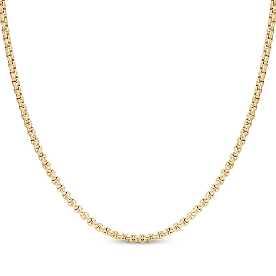 Round Box Chain Necklace 3.5mm Yellow Ion-Plated Solid Stainless Steel 22"