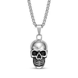 Men's Skull Necklace Black Ion-Plated Stainless Steel 24"