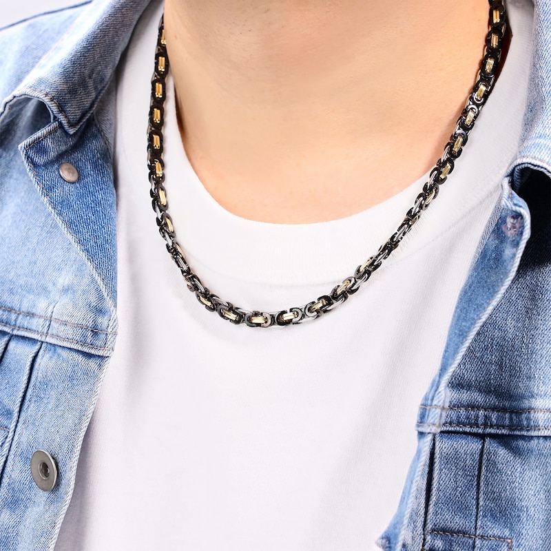 Main Image 4 of Link Chain Necklace 6mm Solid Stainless Steel with Black & Yellow Ion Plating 22&quot;