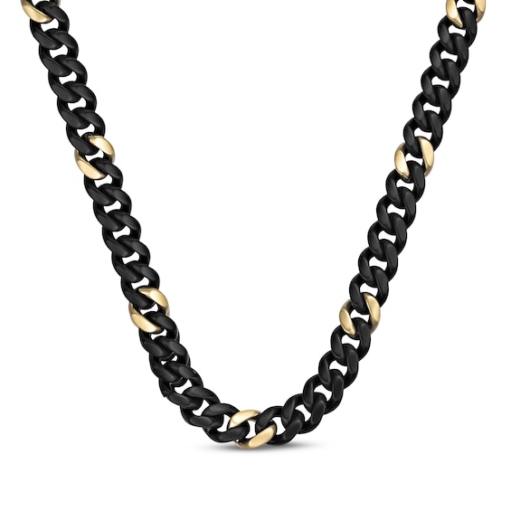Matte Cuban Chain Necklace 12mm Black & Yellow Ion-Plated Solid Stainless Steel 24"