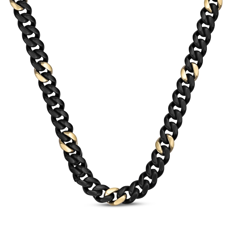 Main Image 1 of Matte Cuban Chain Necklace 12mm Black & Yellow Ion-Plated Solid Stainless Steel 24&quot;