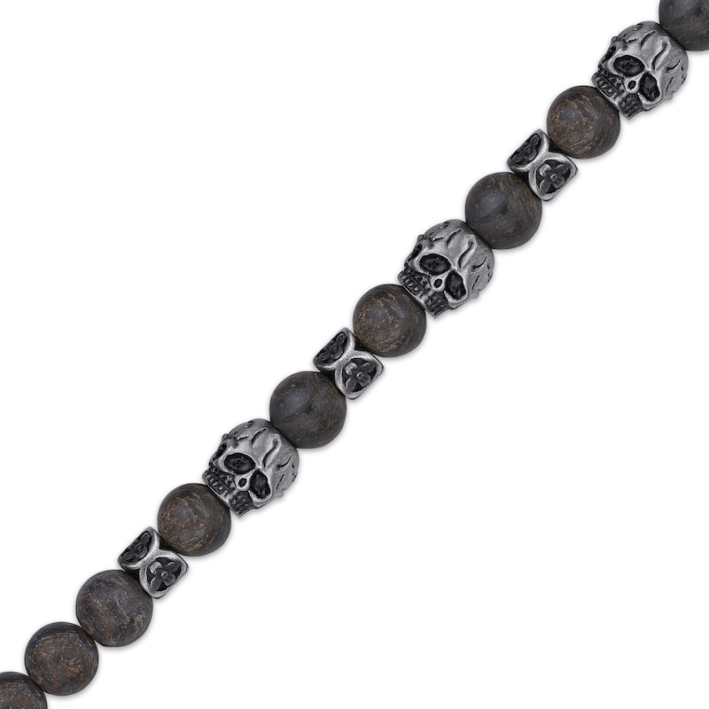 Main Image 3 of Men's Bronzite & Skull Bead Bracelet Stainless Steel 8.5&quot;