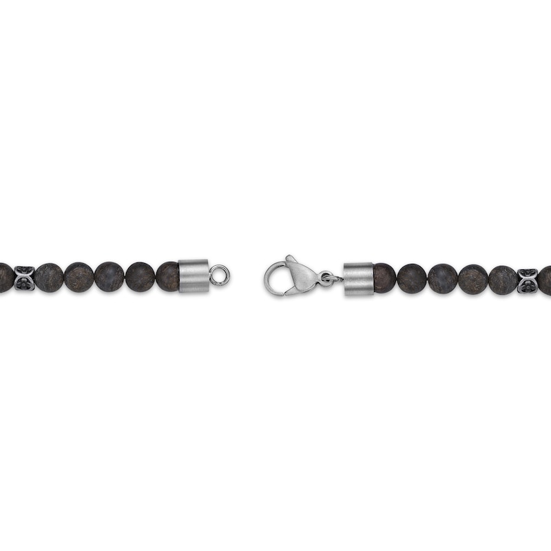 Main Image 4 of Men's Bronzite & Skull Bead Bracelet Stainless Steel 8.5&quot;